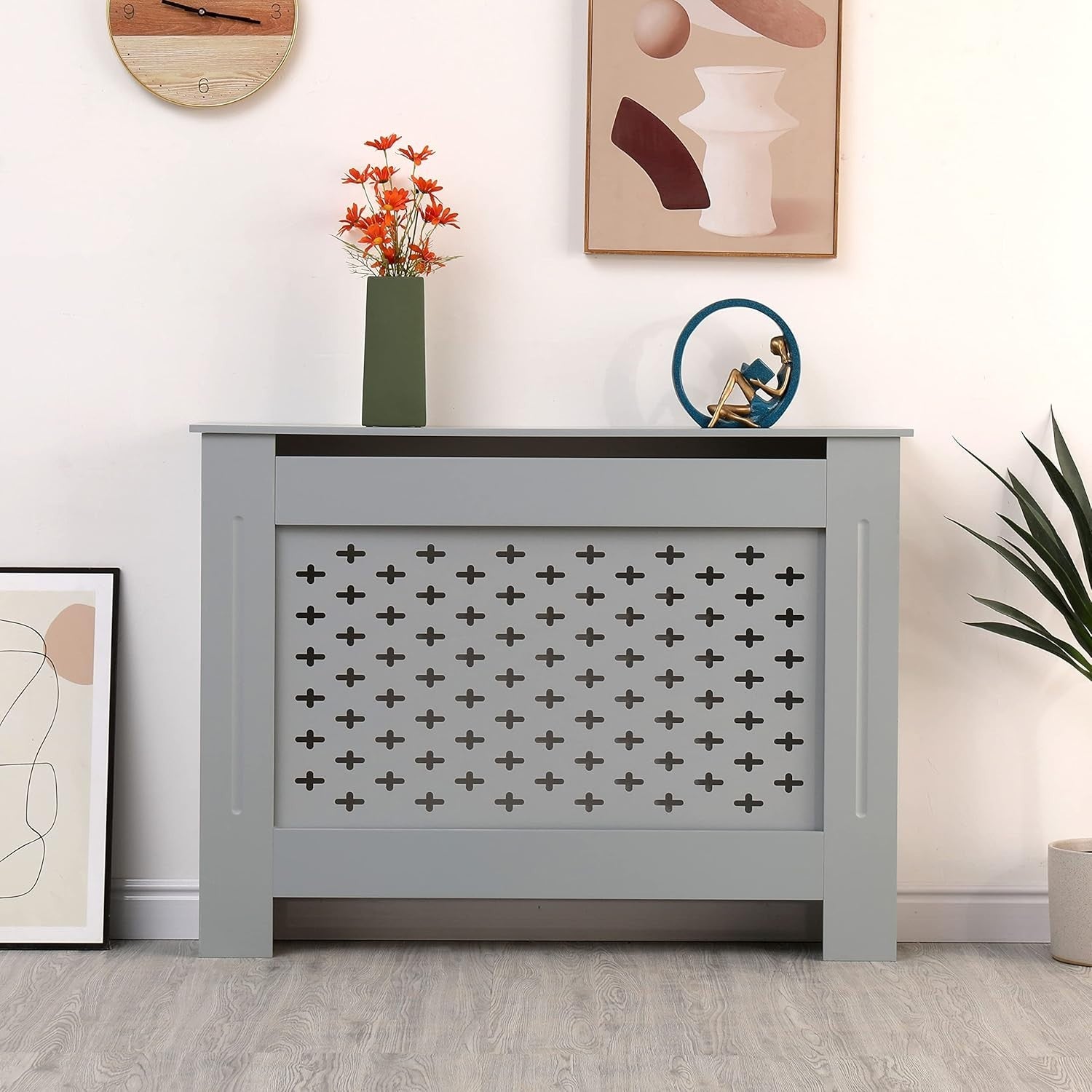 Medium Grey Radiator Cover MDF Wood Satin Finish Decorative Cabinet