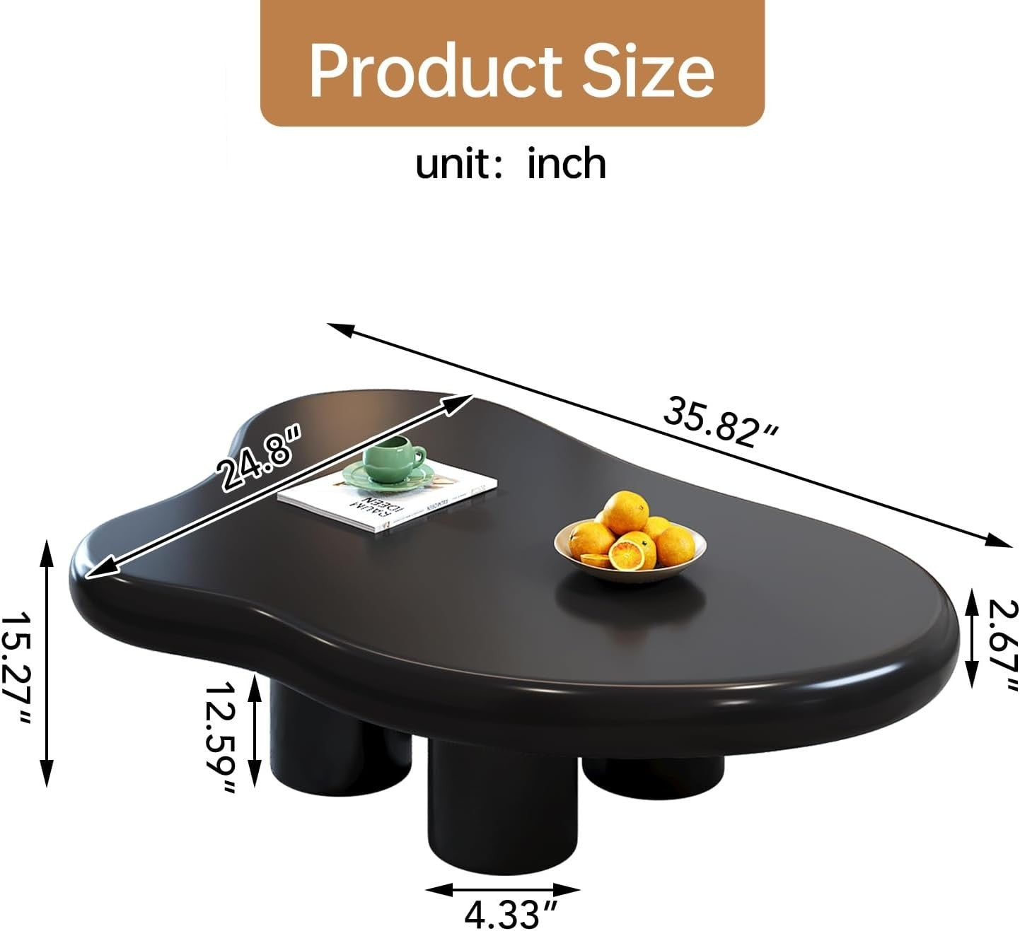 Modern Cloud-Shaped Coffee Table Thick Top Rounded Corners 63x91x39cm