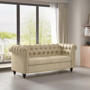 Luxury 2 Seater Chesterfield Sofa Beige Linen Couch for Lounge & Office