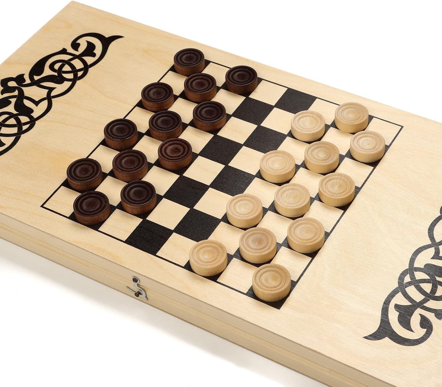 Wooden Backgammon Board 20x20 Engraved Folding Game Set Portable Classic