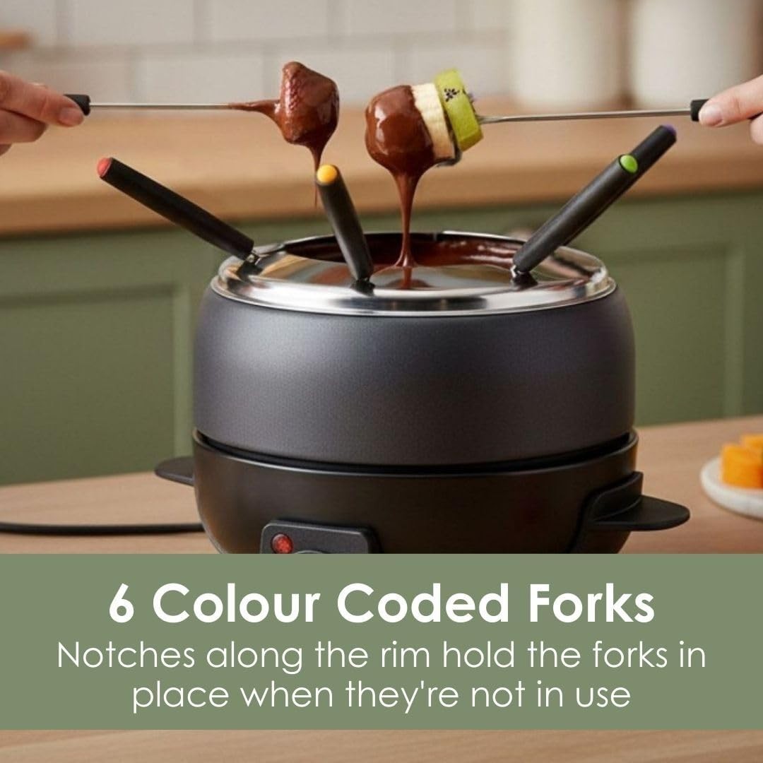 Electric Fondue Set 2.3L Cheese Chocolate Pot 6 Forks Black