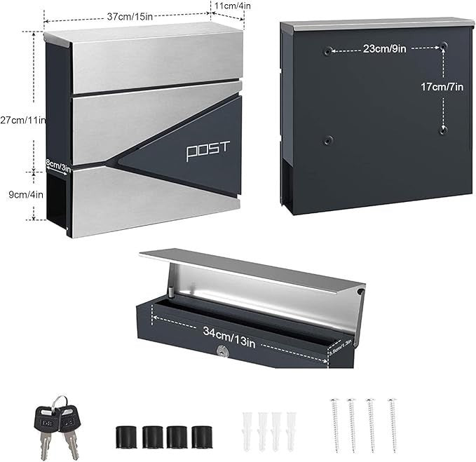 Wall Mounted Lockable Mailbox Waterproof Stainless Steel Post Box Large Capacity