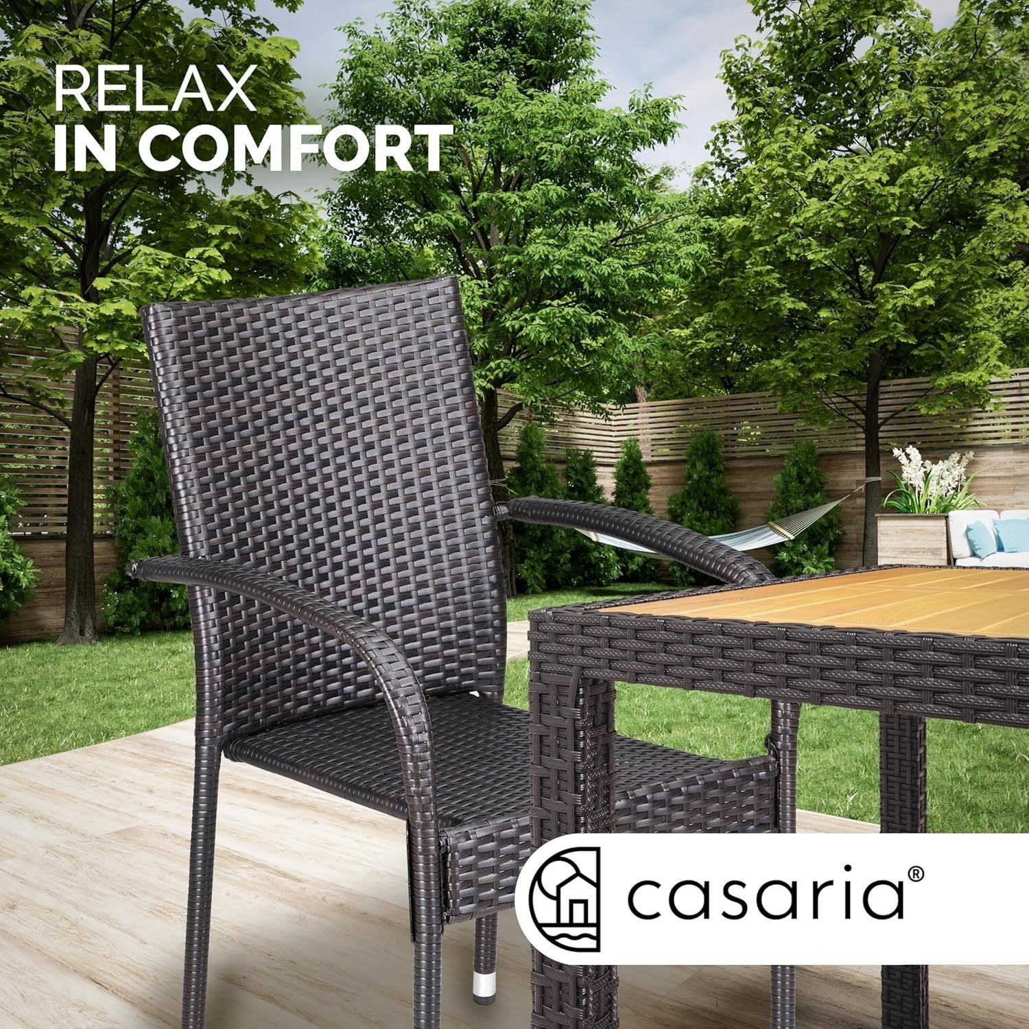 Stackable Rattan Garden Armchairs Set of 4 Weatherproof Patio Seating Brown