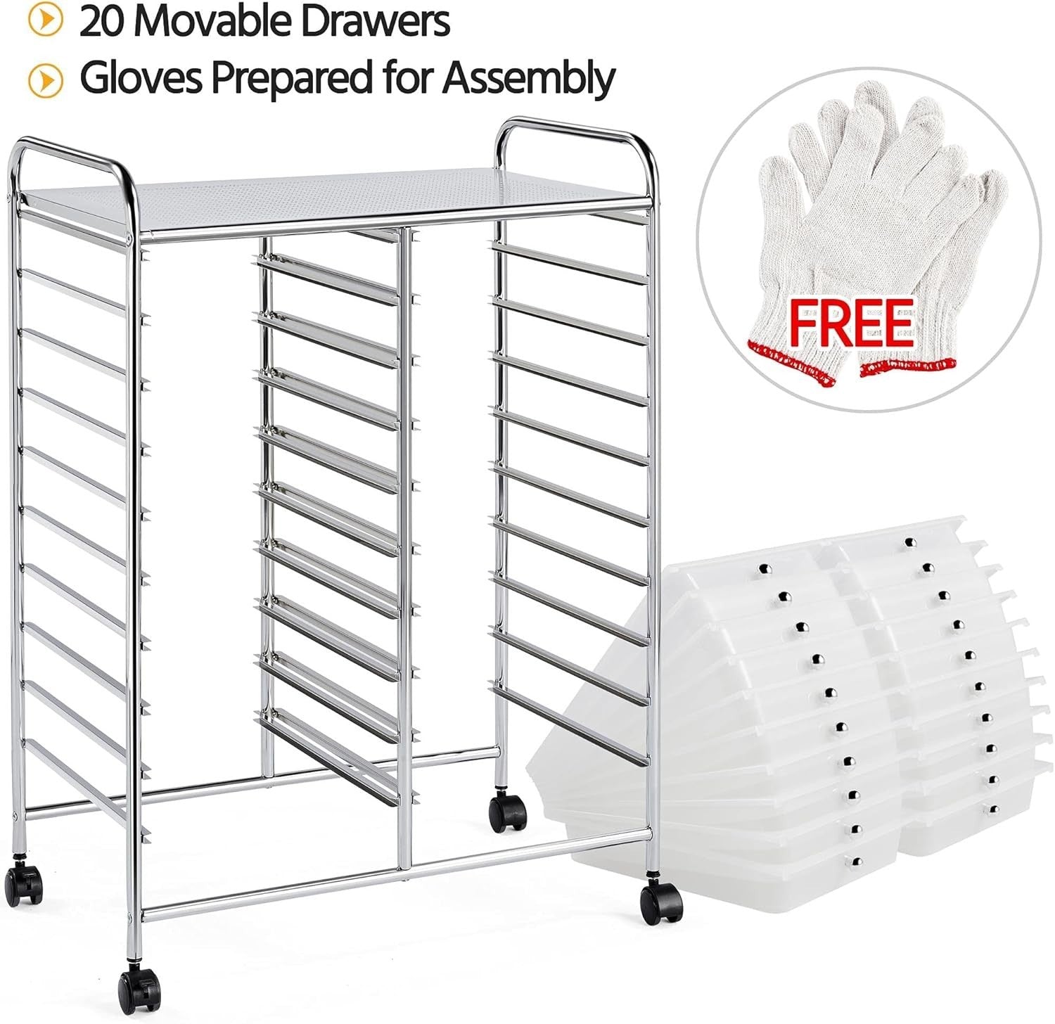 20 Drawer Rolling Storage Cart Mobile Organizer Trolley White Wheels