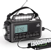 12000mAh Solar Hand Crank Emergency Radio AM/FM USB Phone Charger SOS