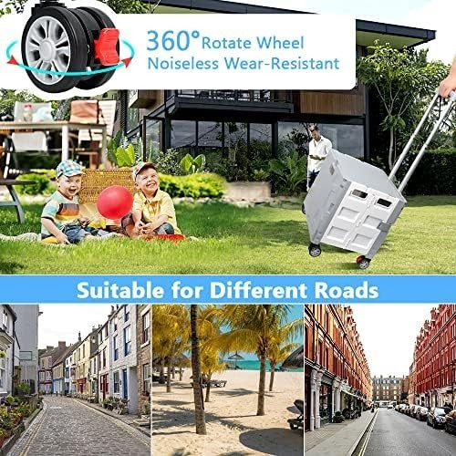 Foldable Grocery Trolley Cart 50Kg Portable Storage Box w/ Lid Grey