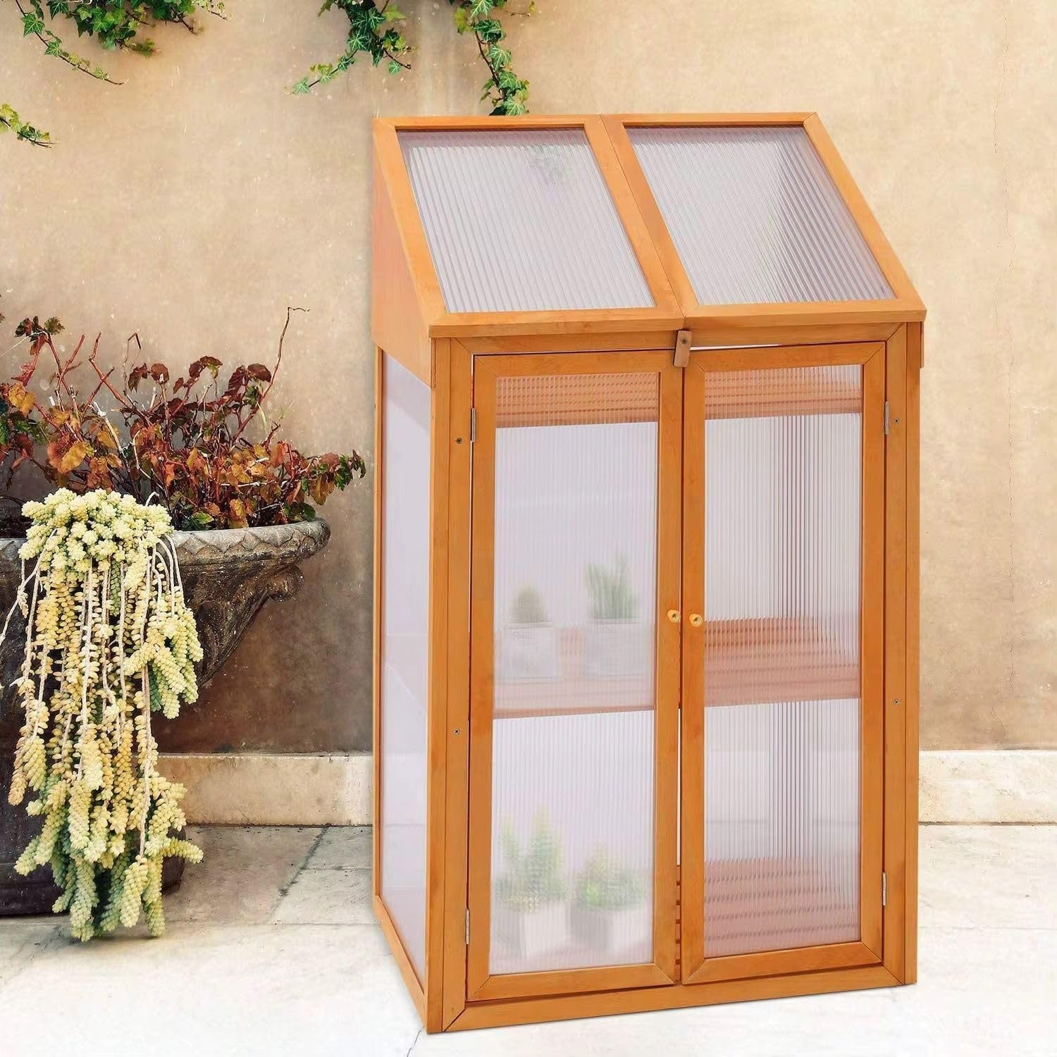 Premium Wooden Mini Greenhouse 3-Tier Cold Frame UV-Proof Adjustable Roof