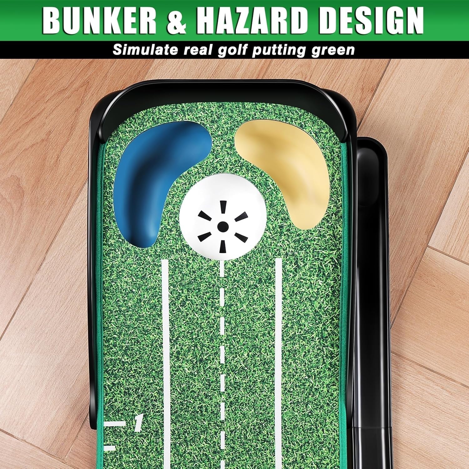Golf Putting Green Trainer Mat w/ Hazards Mirror Gates Indoor Practice