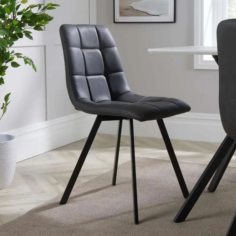 4 Seater Dining Table Set White Top with Grey Fabric Chairs Metal Legs