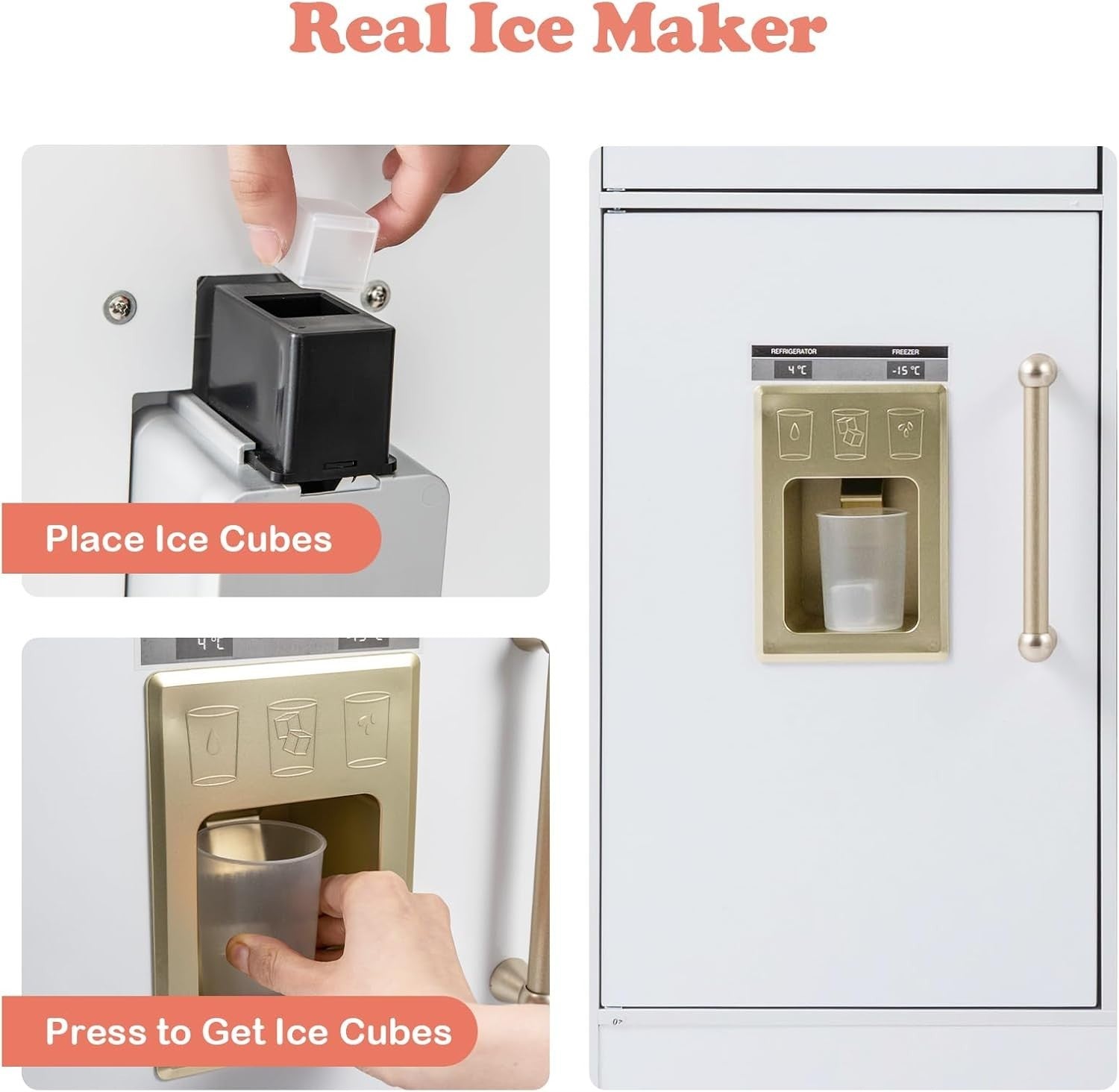 Kids Wooden Play Kitchen Set Lights Sounds Water Ice Maker White Toy
