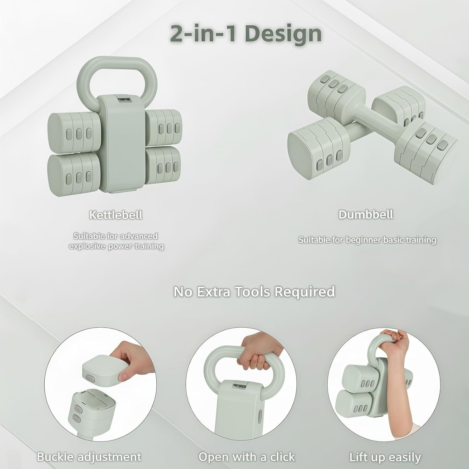 Adjustable Dumbbells Set 2-in-1 Kettlebell Hand Weights Non-Slip Home Gym