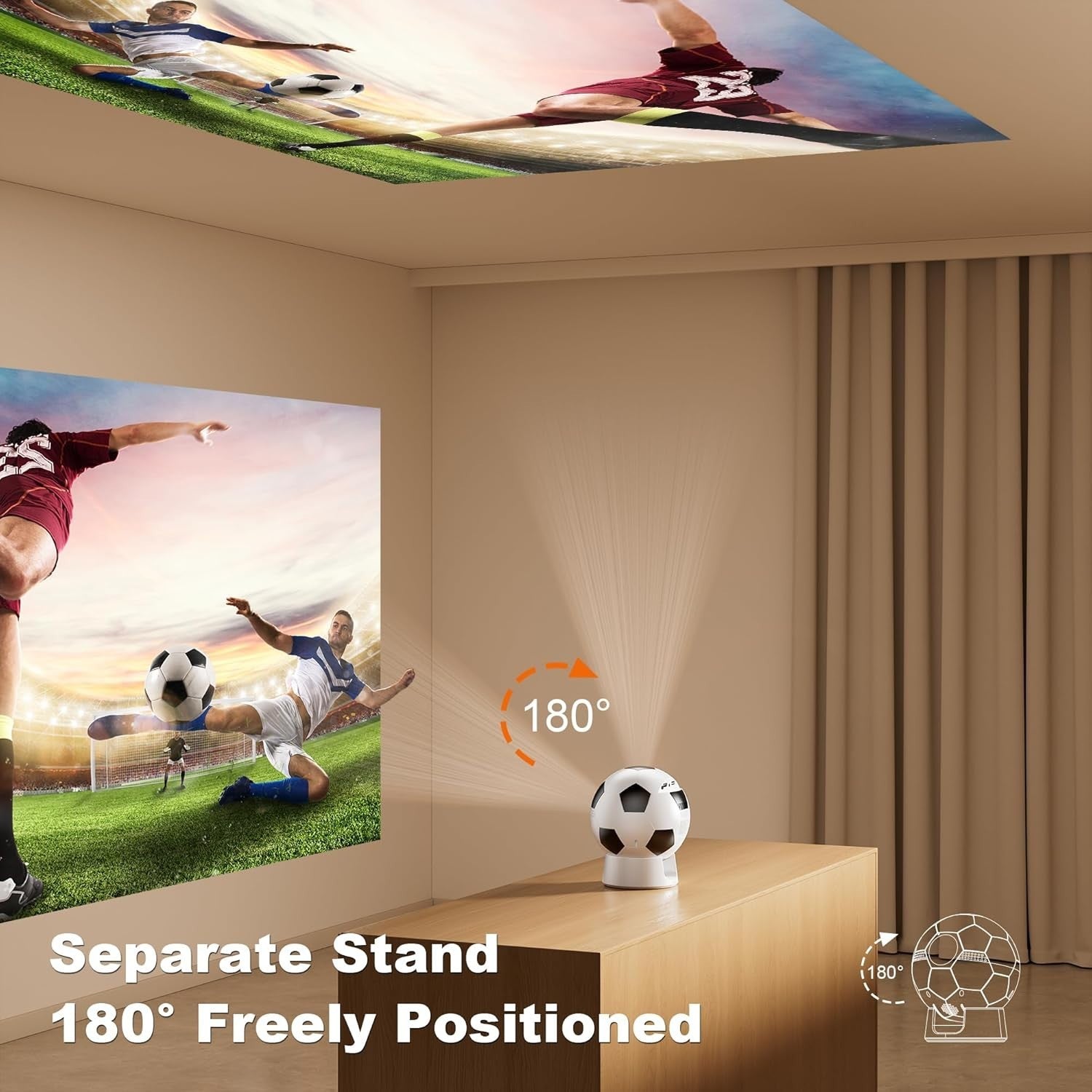 1080P Smart Projector WiFi 6 Bluetooth Rotatable Stand Soccer