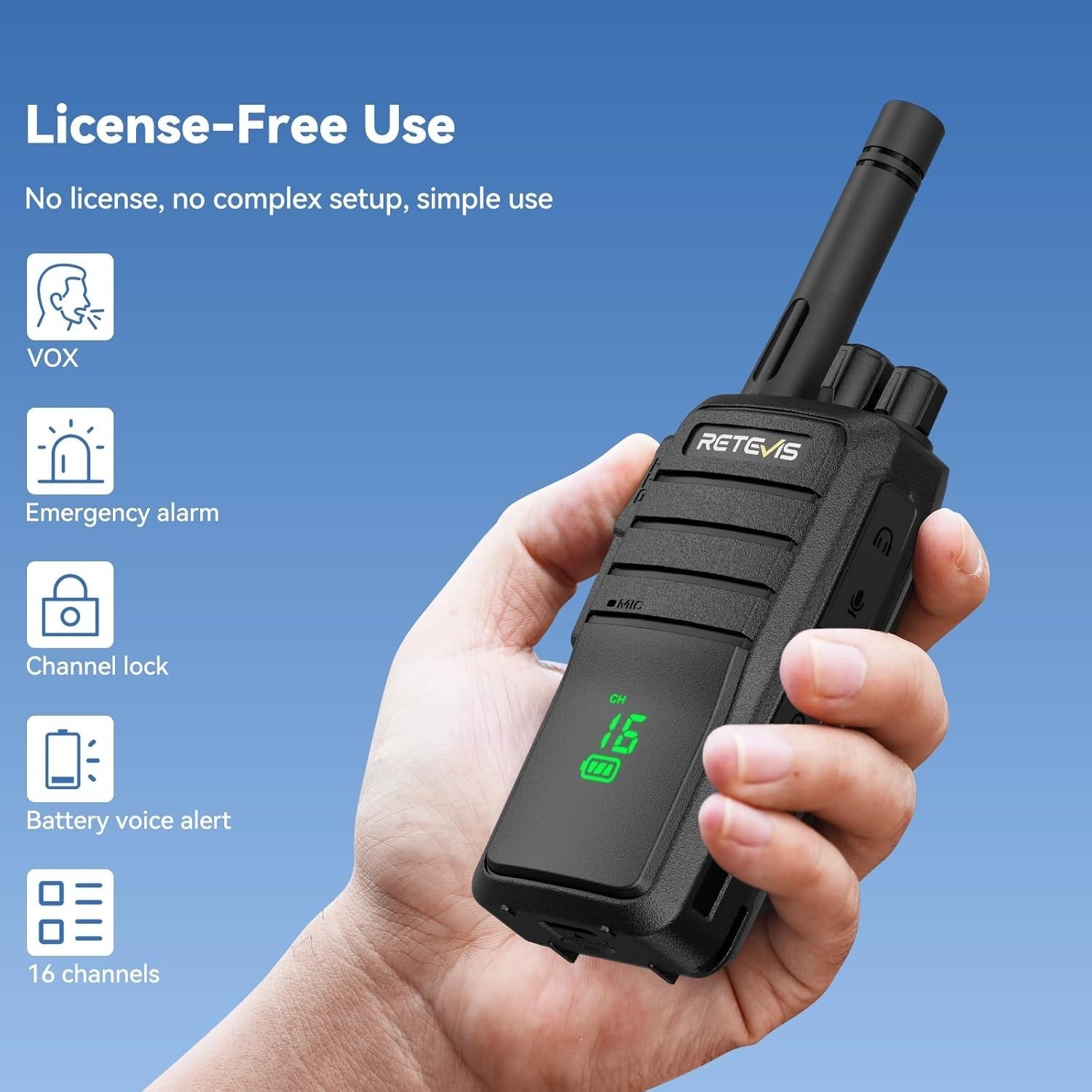 Walkie Talkies 2 Pack License Free VOX Hidden Screen Type-C Radio