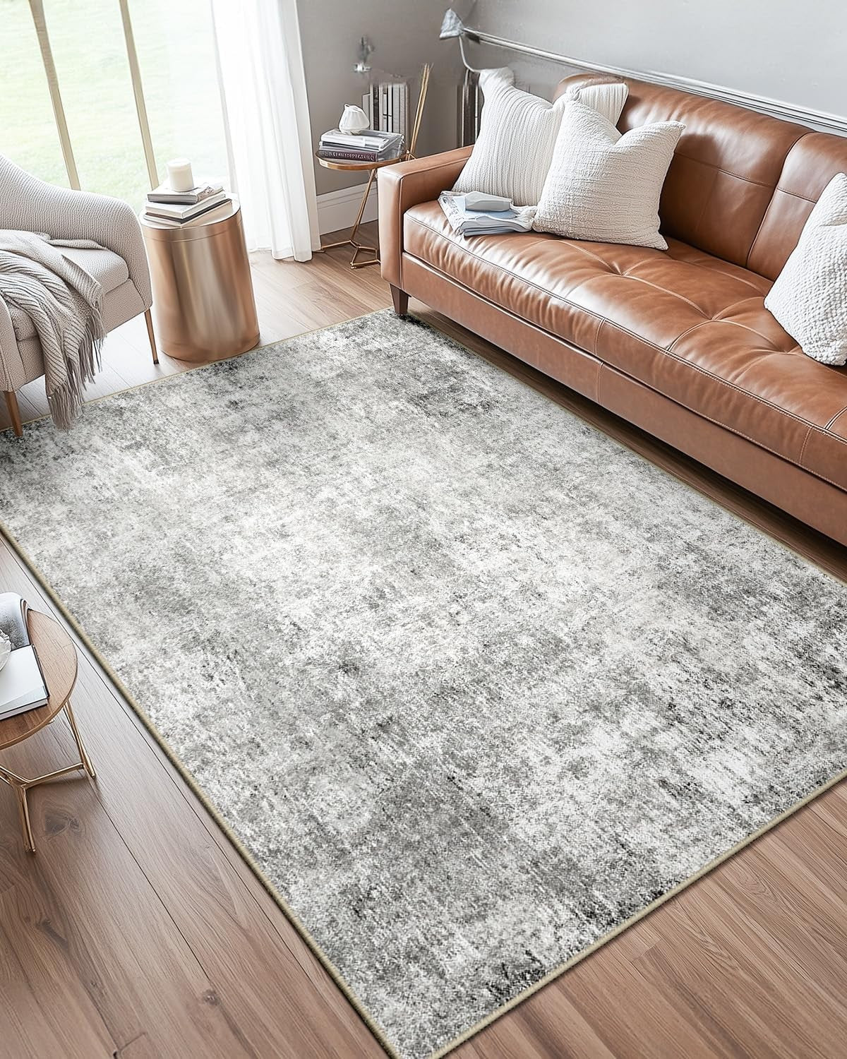Modern Abstract Grey White Rug 90x150cm Non Slip Washable