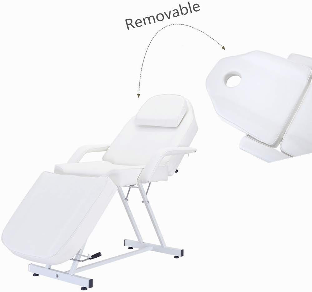 Reclining Massage Bed Adjustable Beauty Salon Spa Tattoo Chair w/ Stool White