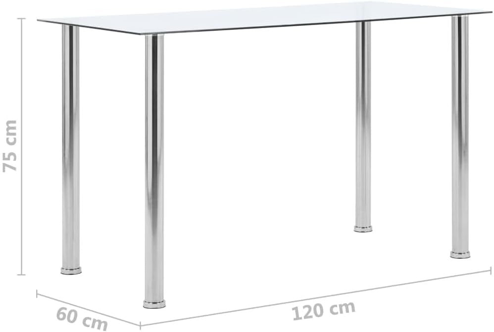 Rectangular Glass Dining Table 120x60cm Clear Steel Legs Modern