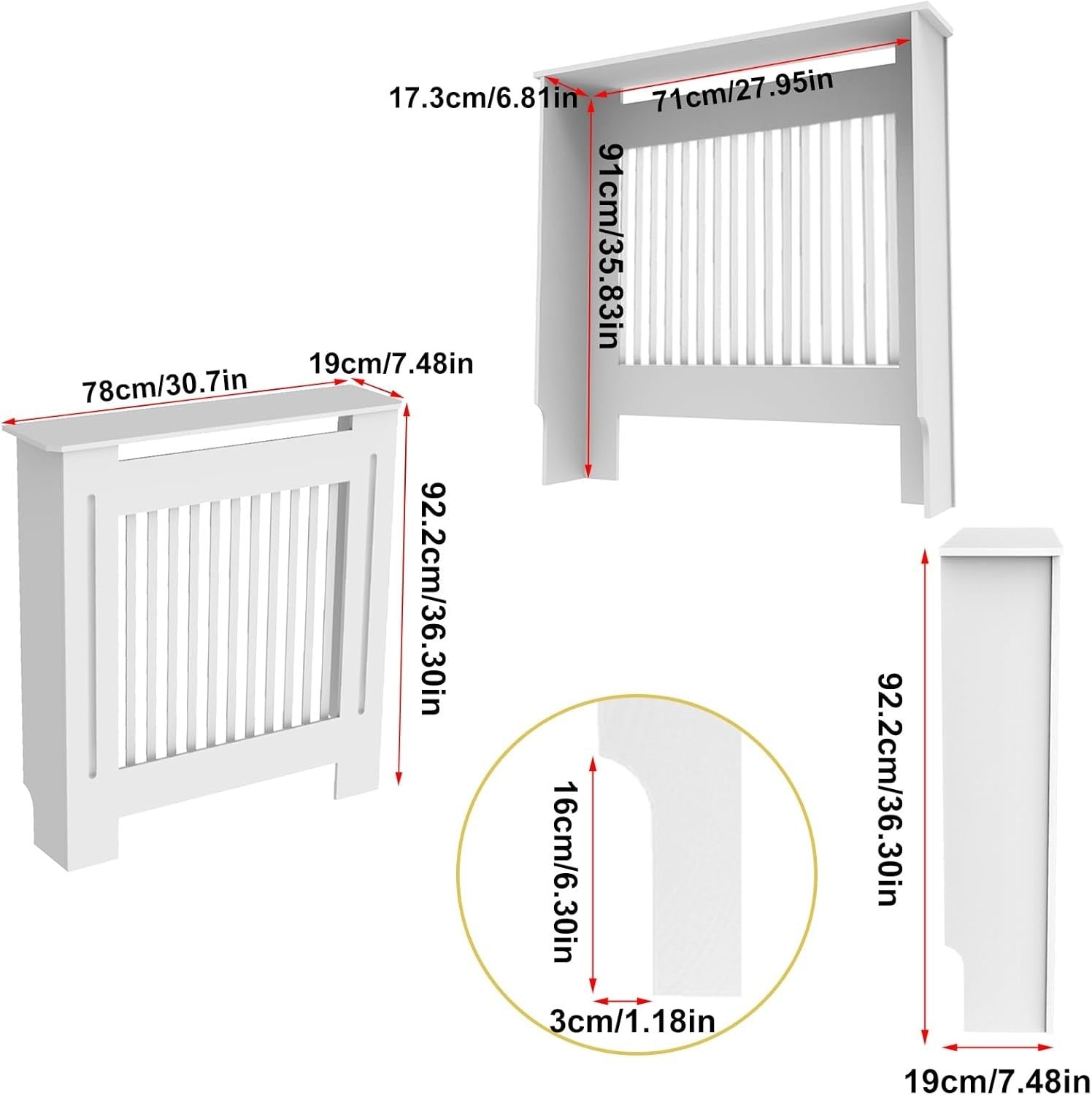 Large White Radiator Cover Cabinet 92cm MDF Horizontal Slat Heater Unit Shelf