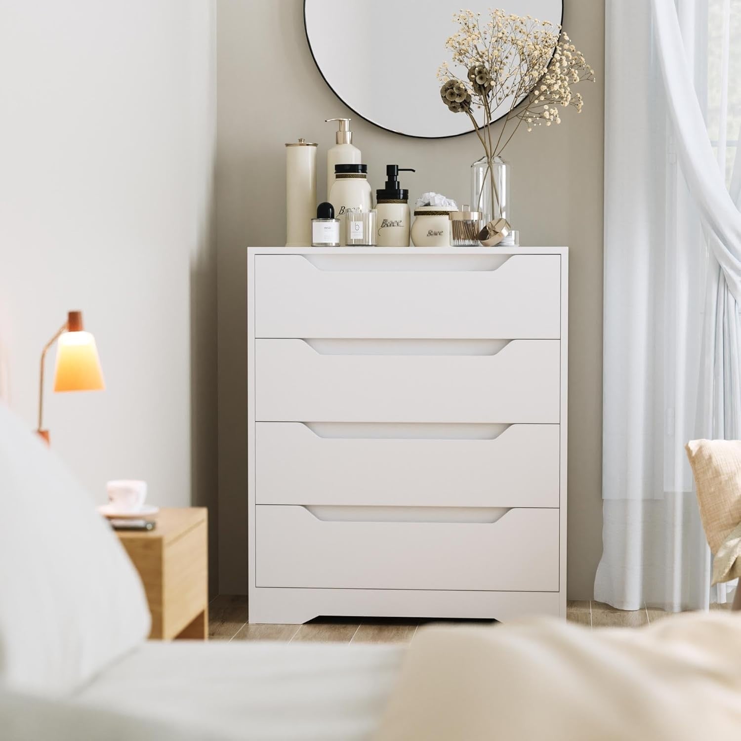 White Modern 4-Drawer Chest Storage Cabinet for Bedroom, Living Room