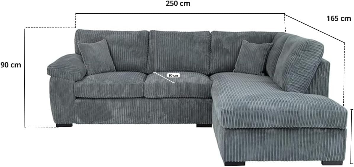 Grey Jumbo Cord L-Shape 4-Seater Corner Sofa – Stylish, Space-Saving Comfort