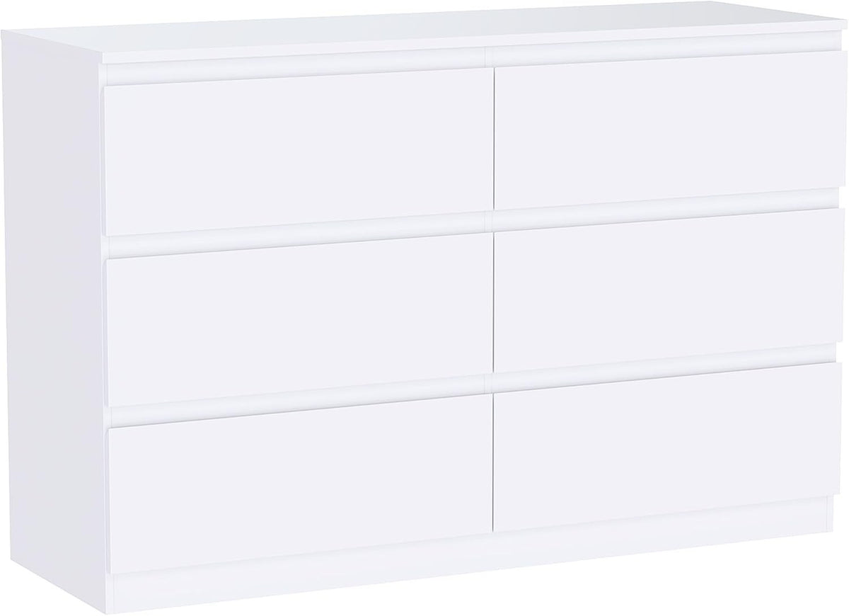 White Chest of 6 Drawers Modern Bedroom Storage Unit Wooden Cabinet