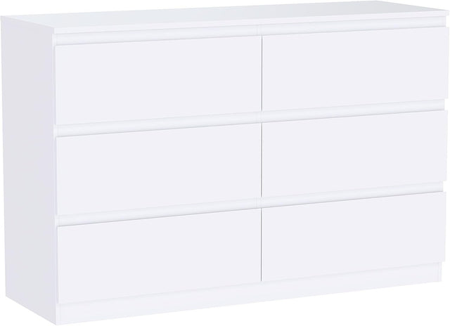 White Chest of 6 Drawers Modern Bedroom Storage Unit Wooden Cabinet