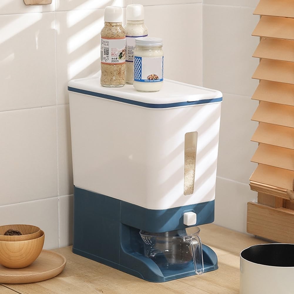 10KG Press Rice Dispenser Storage Box Airtight Grain Cereal Container