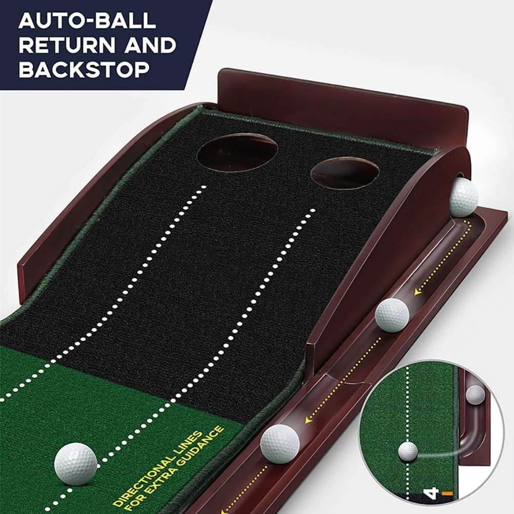 Indoor Golf Putting Green Mat w Ball Return Alignment Trainer Home Practice