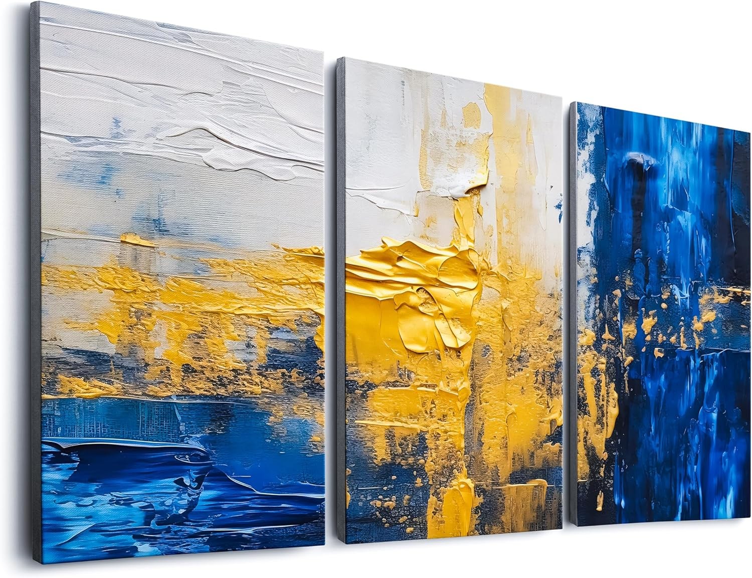 Abstract Blue & Gold 3‑Piece Canvas Wall Art Set Modern Marble Decor