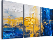 Abstract Blue & Gold 3‑Piece Canvas Wall Art Set Modern Marble Decor