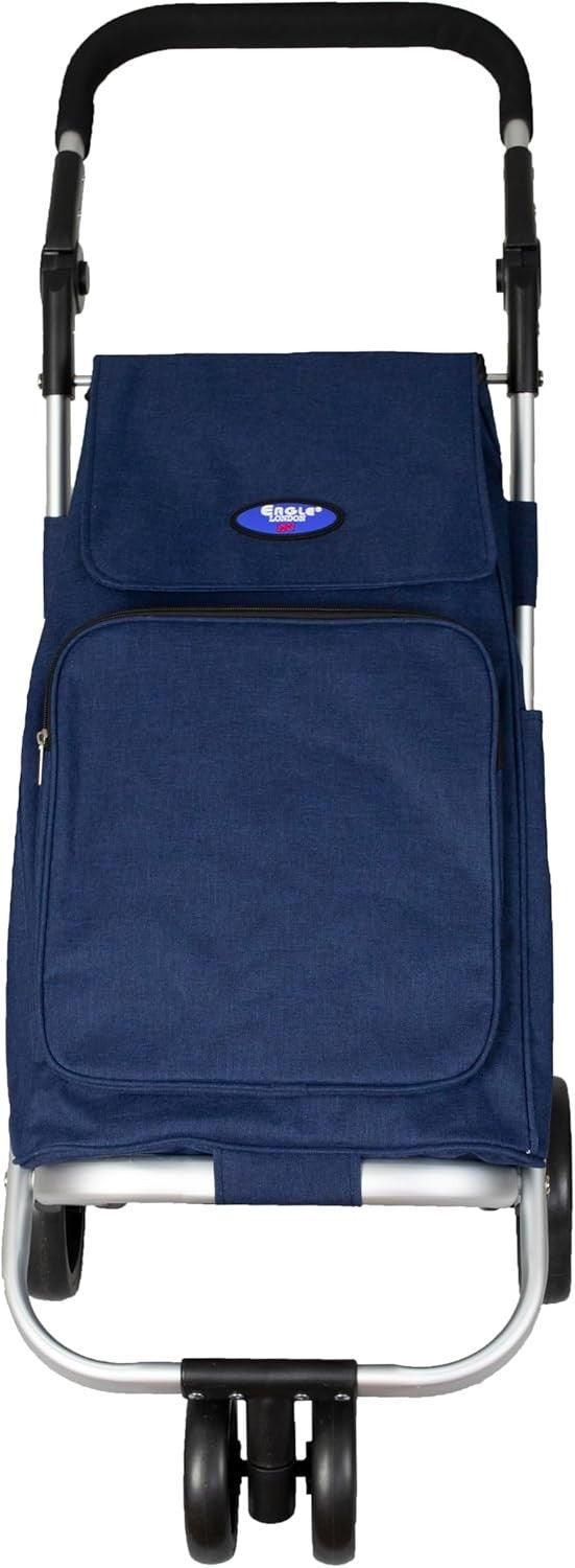 Aluminium Shopping Trolley with Spinner Wheels & Cool Bag 40L Navy