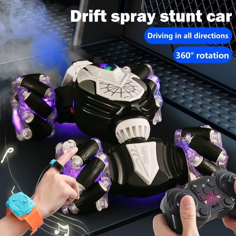 RC Drift Stunt Car w/ LED Lights & Spray Effects, 360° Rotation Remote Control