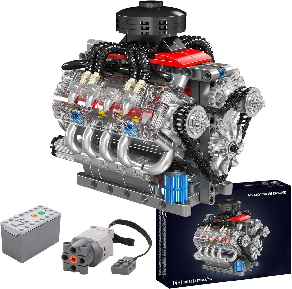 Mini V8 Engine Model Kit 487pcs DIY STEM Motor Build Mechanical Toy Set