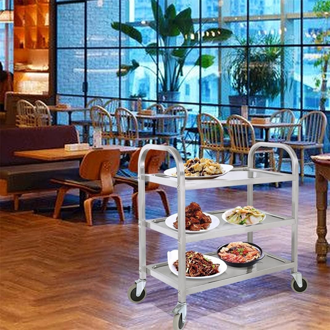 Stainless Steel Catering Trolley 3 Tier Utility Cart with Locking Wheels