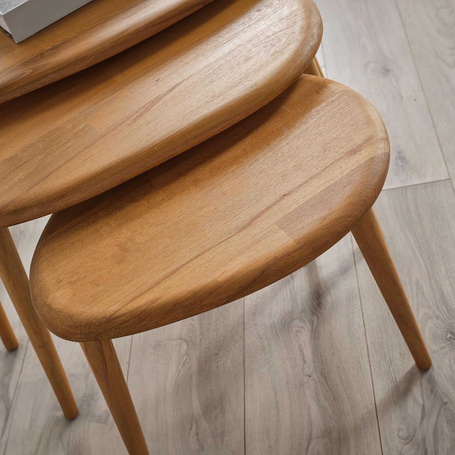 Oak Wood Nesting Coffee Table Set of 3 Mid-Century Modern Oval Living Room