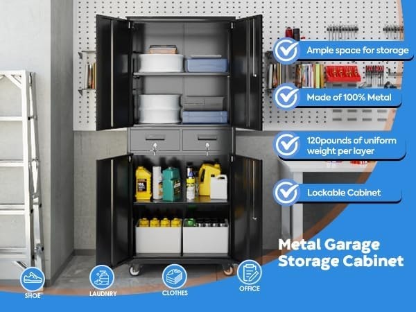 Heavy Duty Metal Garage Storage Cabinet with Locking Doors & Drawers