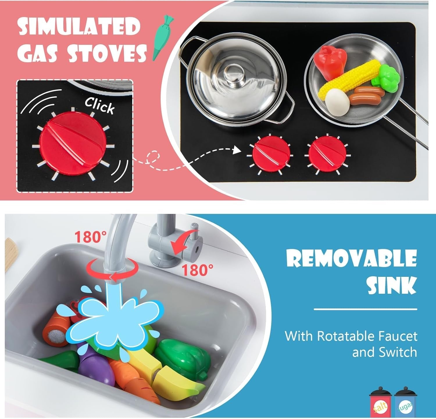 Wooden Kids Play Kitchen Pink Ice Maker Cooking Toy Accessories