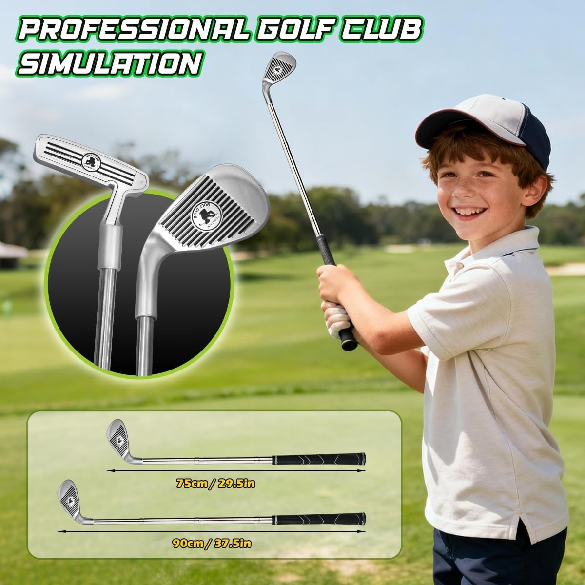 Kids Golf Putting Mat LED Light Up 7.8ft Training Green Indoor Outdoor