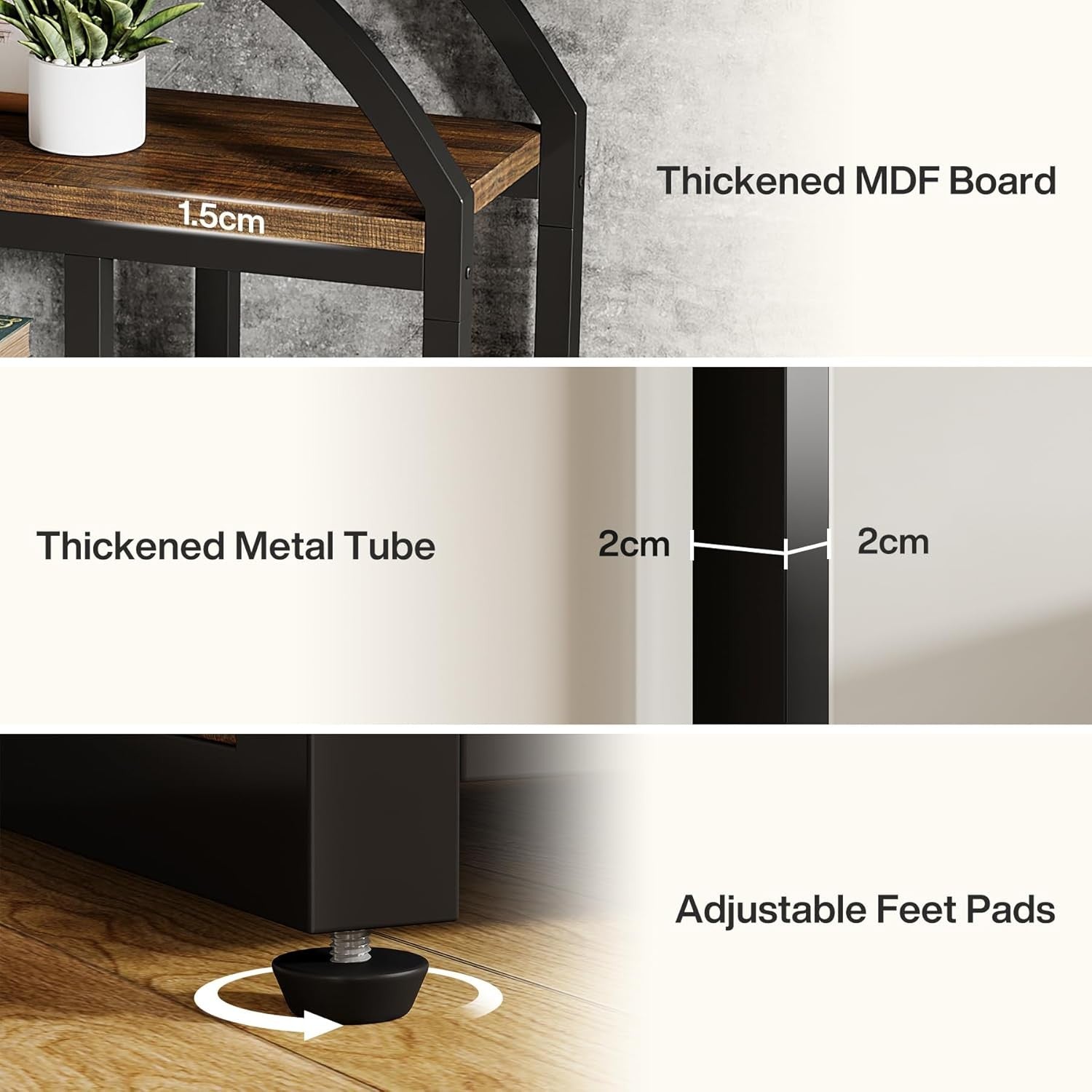 180cm Tall Arch Bookshelf | 7-Tier Rustic Industrial Wood & Metal Display Shelf