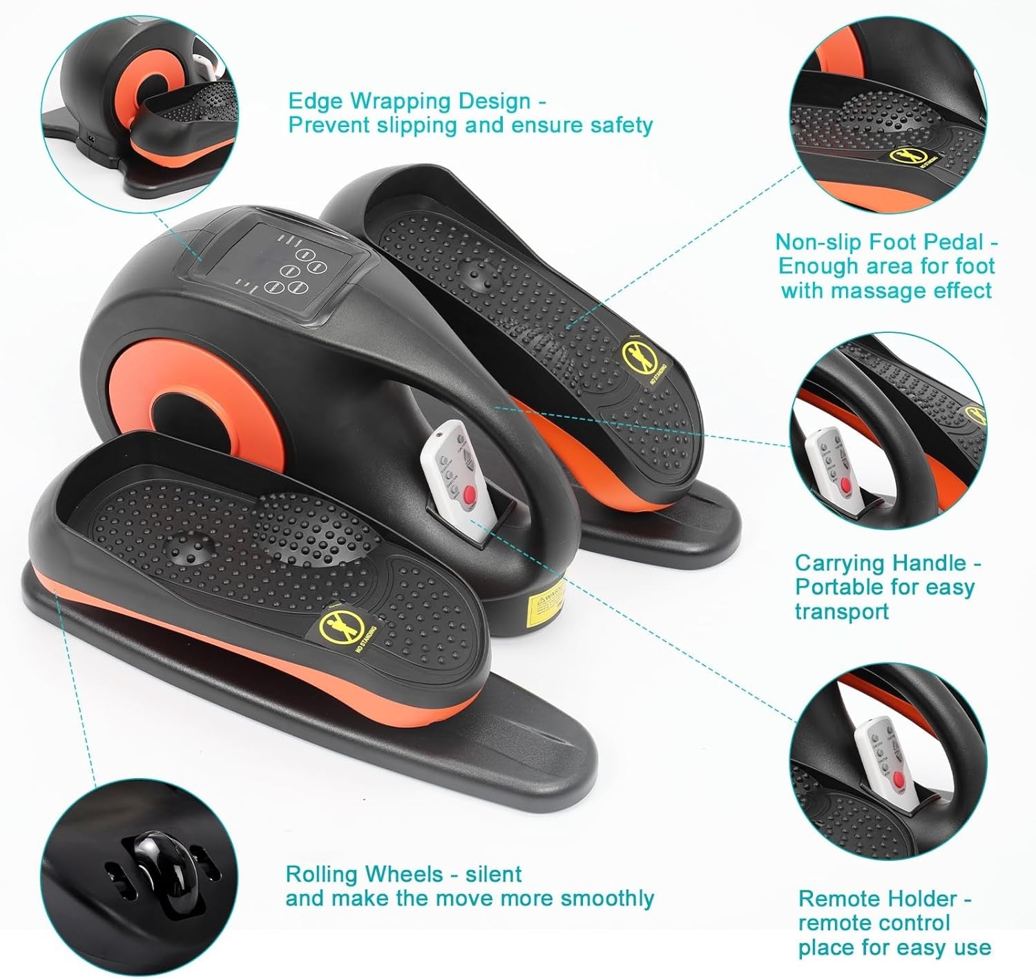 Under Desk Elliptical Pedal Exerciser Electric Remote LCD Seated Trainer