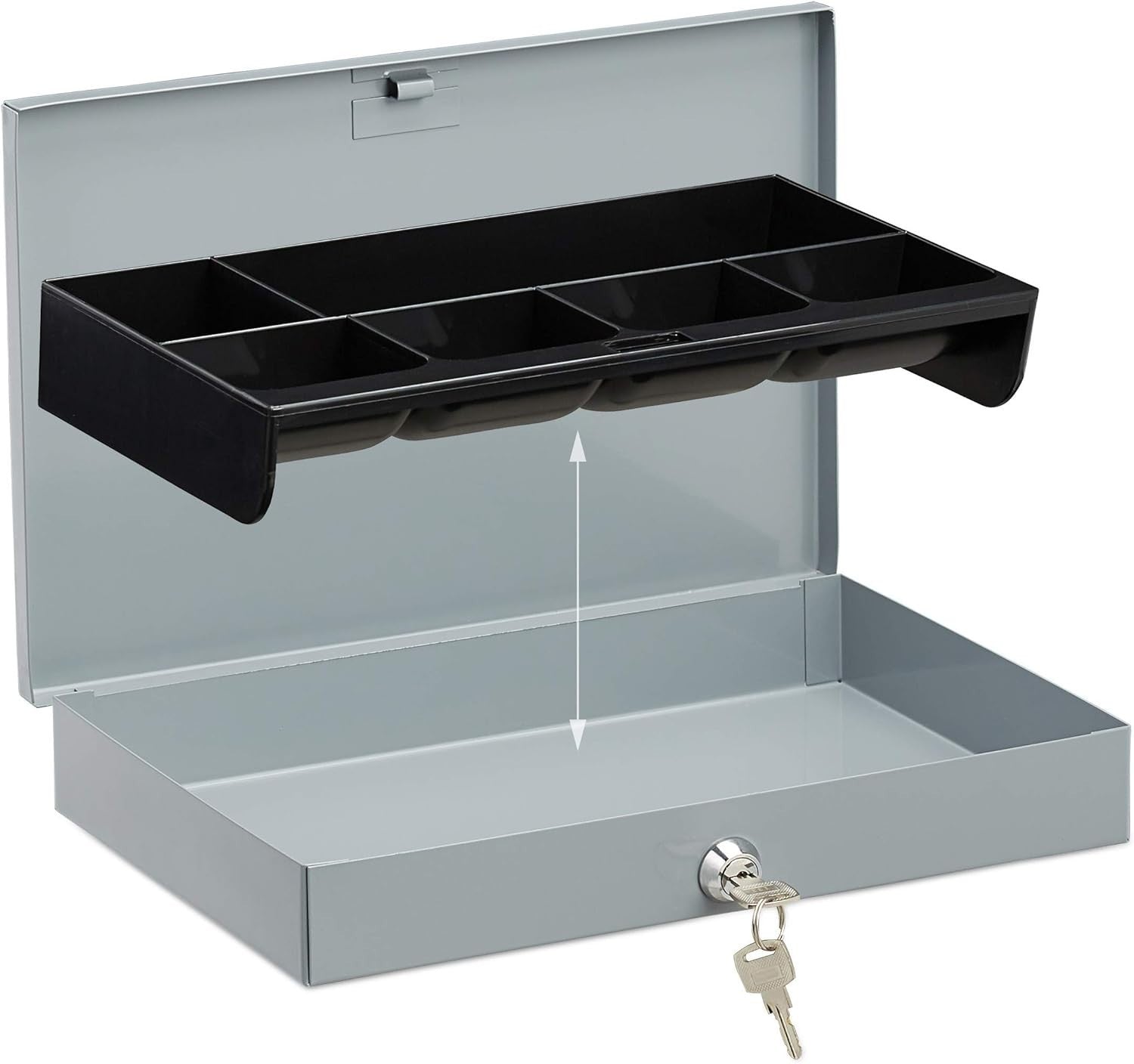 Lockable Cash Box Metal Money Safe Coin Tray Document Storage Case