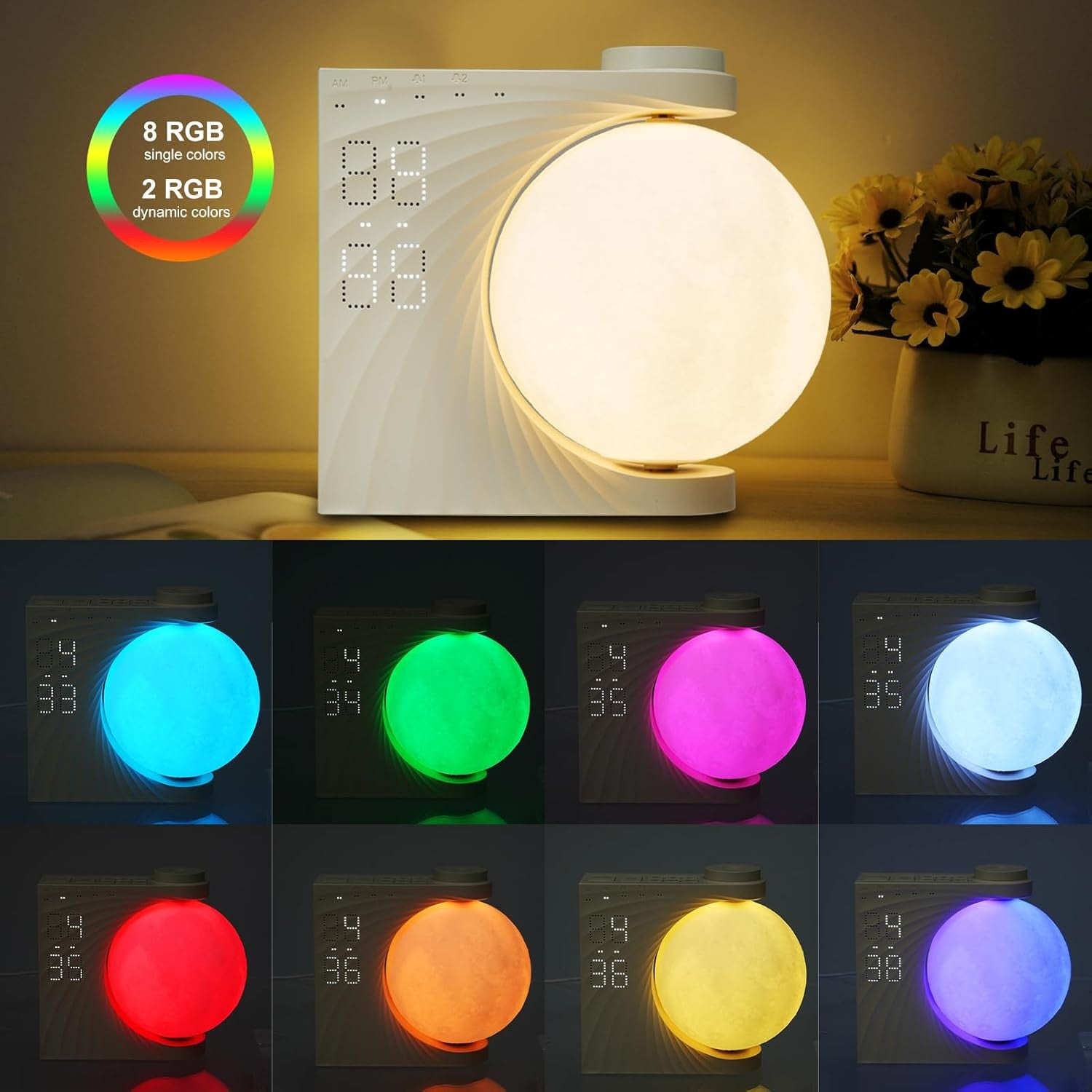 White RGB Moon Lamp Alarm Clock Wake Up Light White Noise Night Light