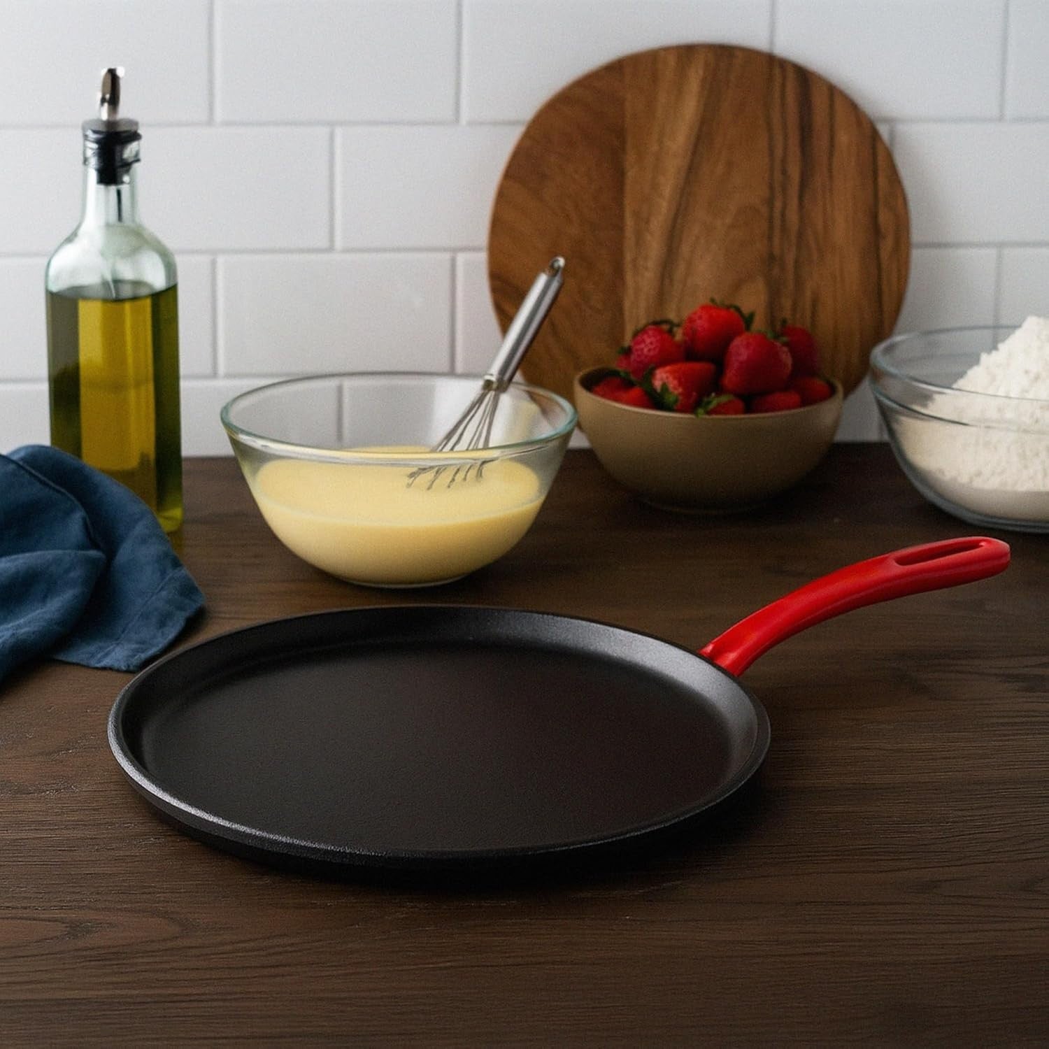 25 cm Cast Iron Crepe & Pancake Pan Non-Stick Pre-Seasoned Griddle