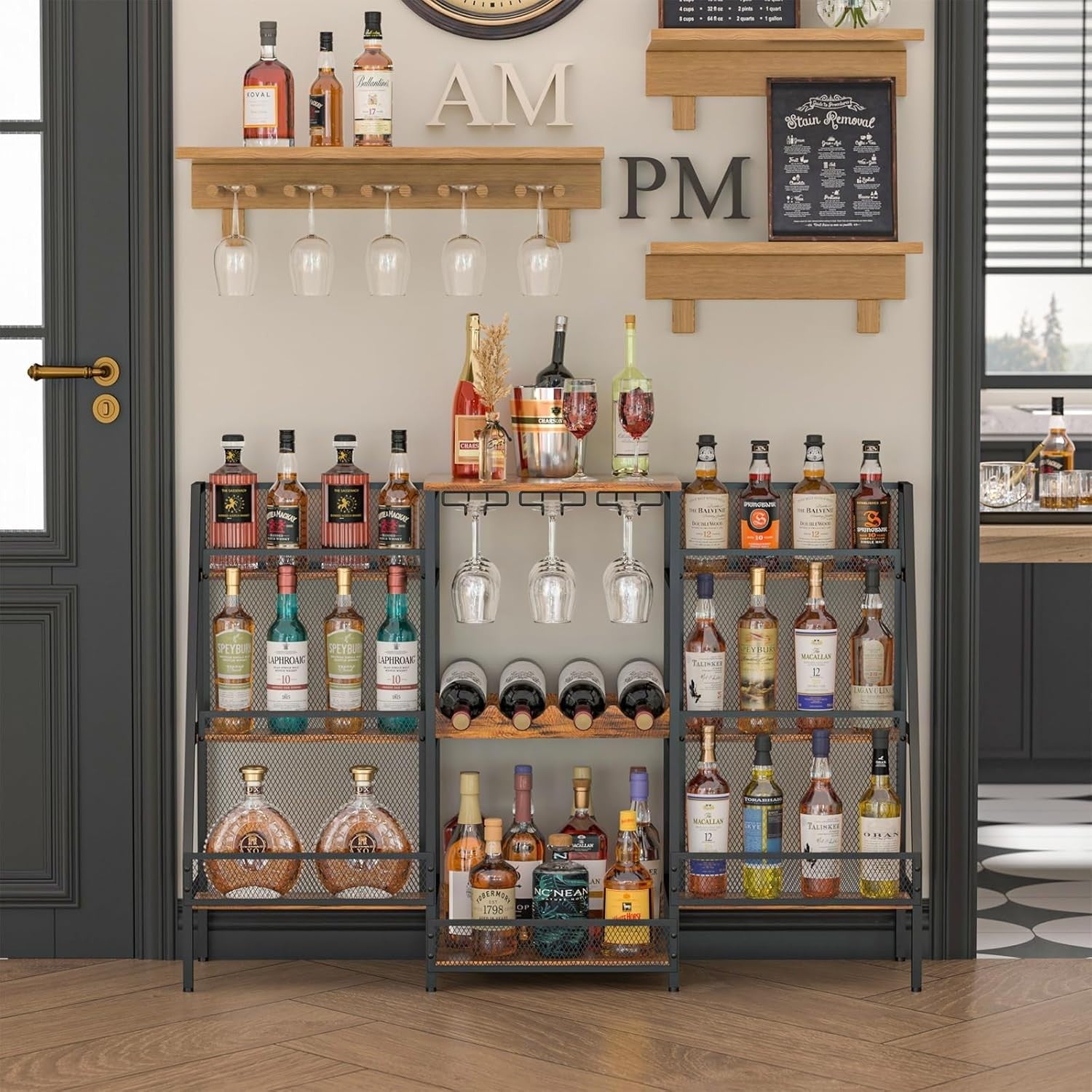 Freestanding Bar Stand with Glass Holder, 6-Tier Liquor Display Shelf Vintage