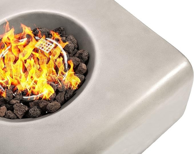 Luxury Outdoor Gas Fire Pit Table Round Stone Effect Patio Heater 59cm