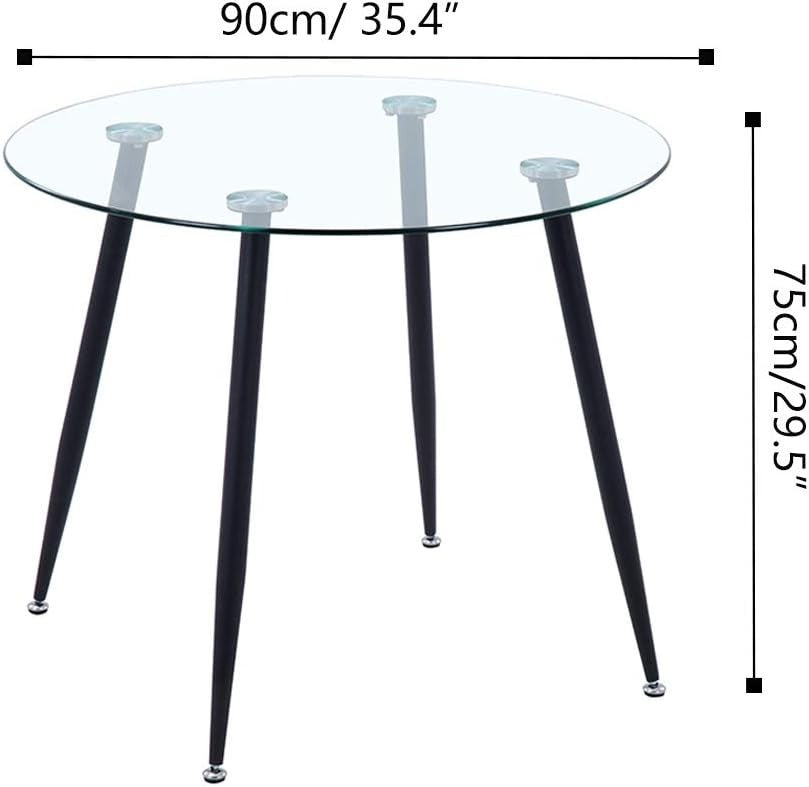 Round Glass Dining Table 90cm Modern Small Kitchen Dining Room Black Legs
