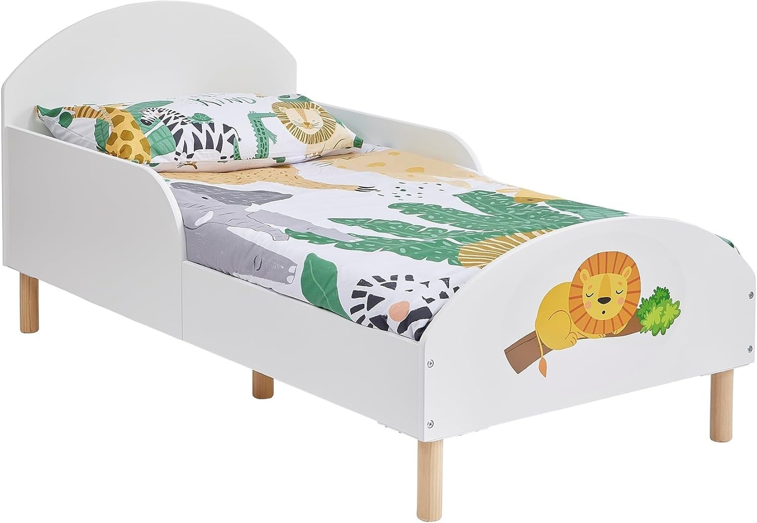 Toddler Bed with Lion Design – Kids Wooden Frame, Safe & Low, 144x74x68cm