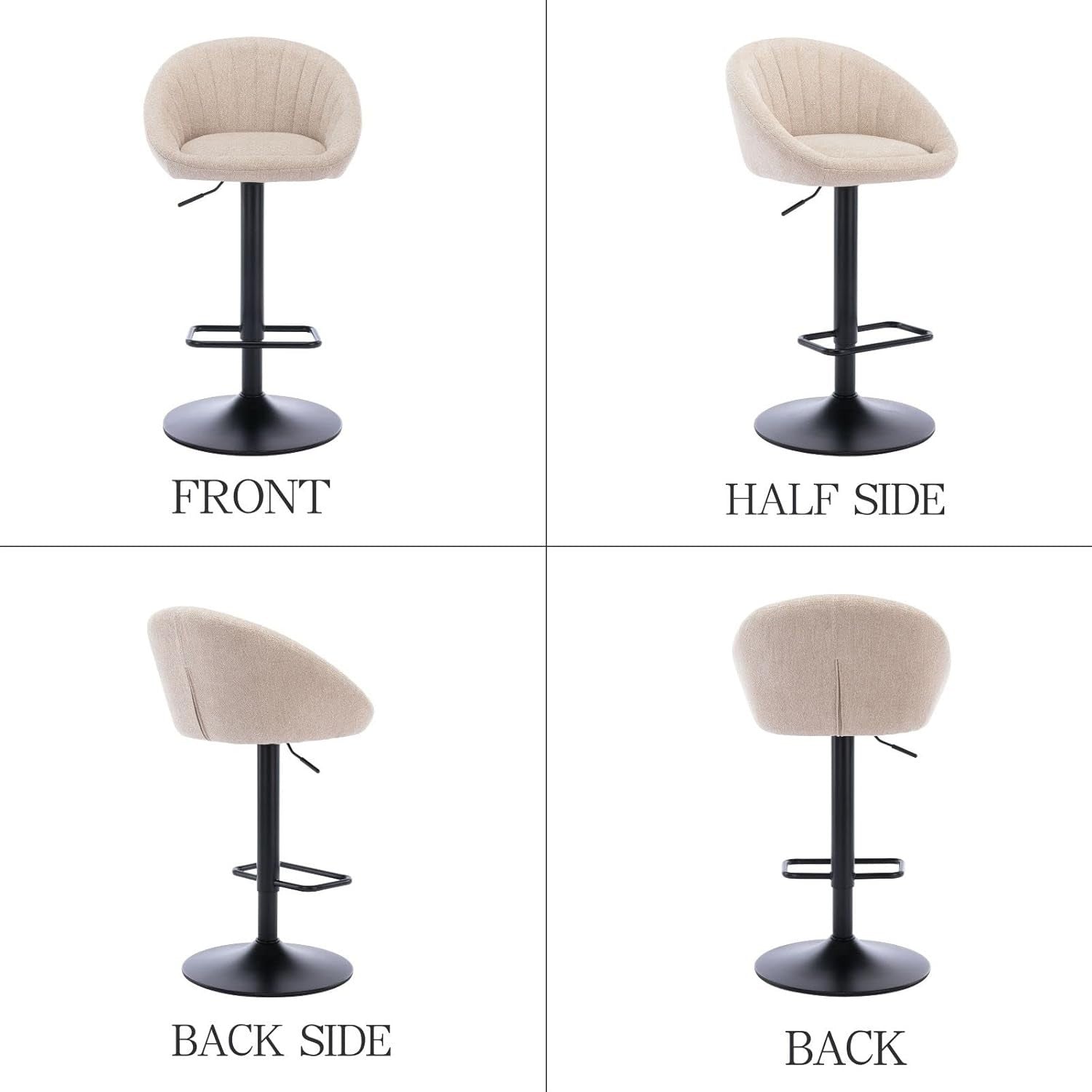 Set of 2 Beige Polyester Bar Stools Adjustable Swivel Counter Chairs