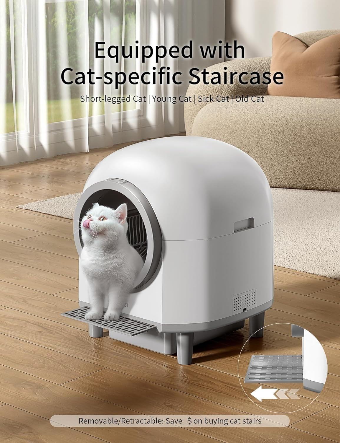 100L Self Cleaning Cat Litter Box App Control Odor Free Multi Cat