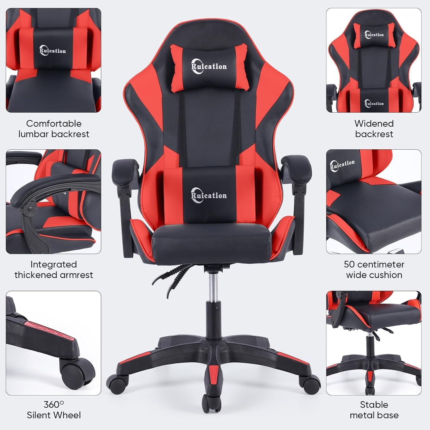 Ergonomic Gaming Chair Reclining Office Desk Chair Lumbar Support Red