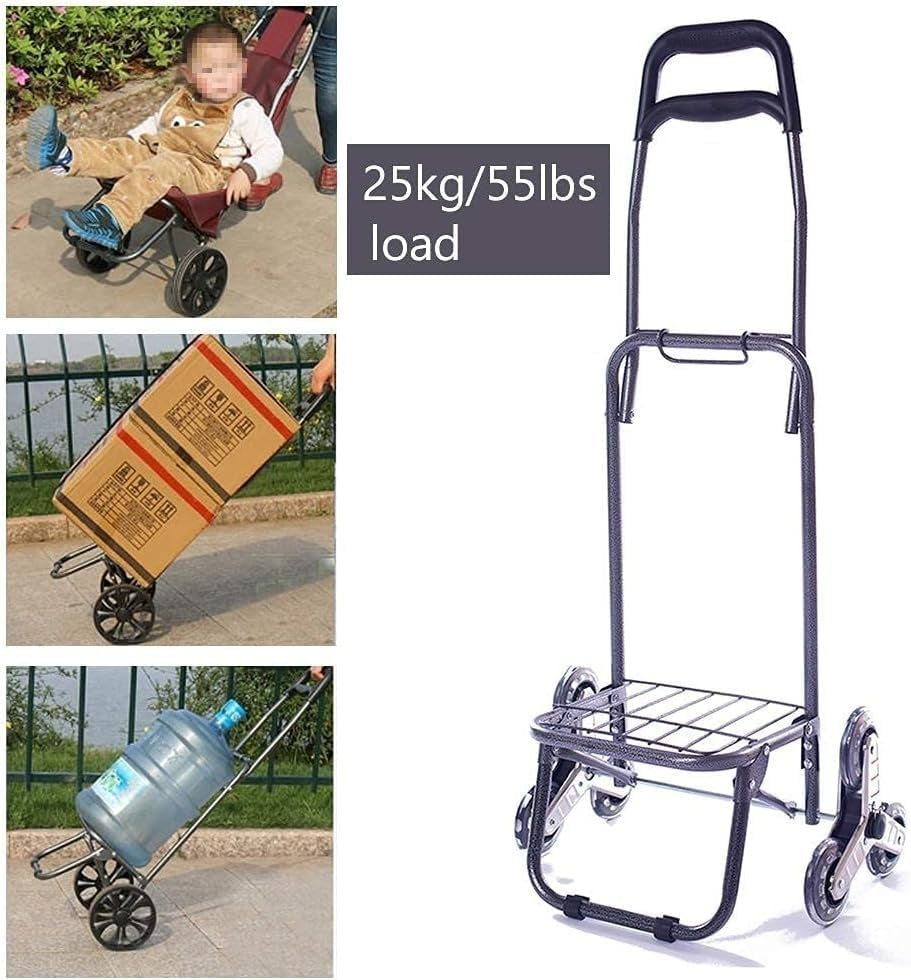 Foldable 6-Wheel Stair Climber Grocery Trolley 30L Waterproof Cart Brown